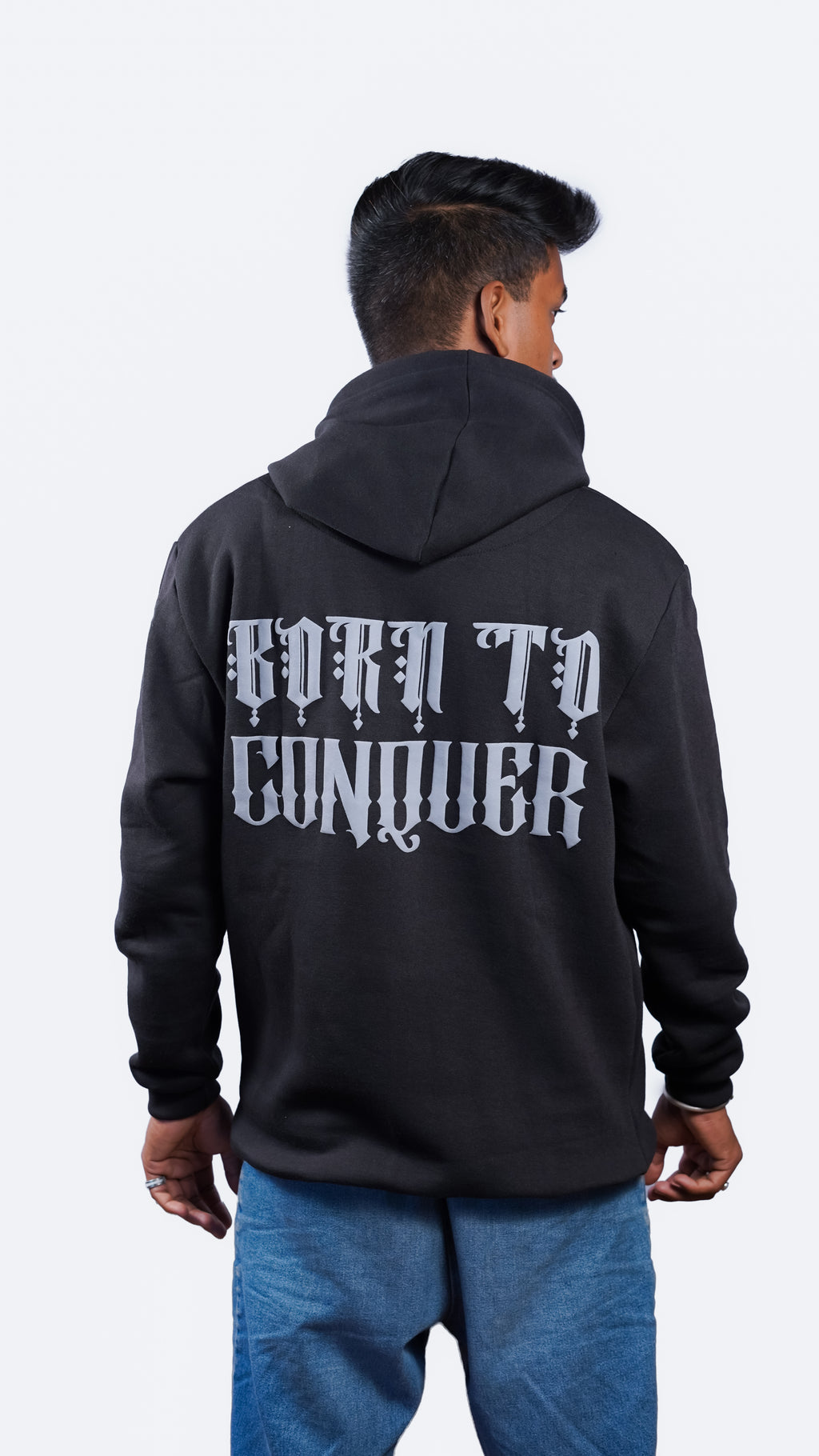 BORN TO CONQUER Black Oversized Hoodie
