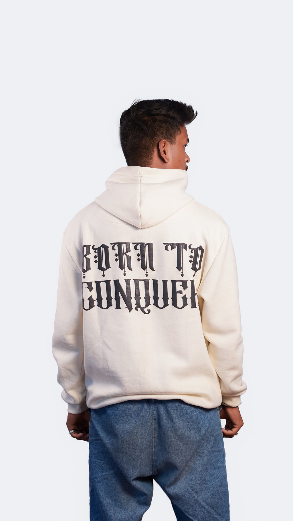 BORN TO CONQUER White Oversized Hoodie
