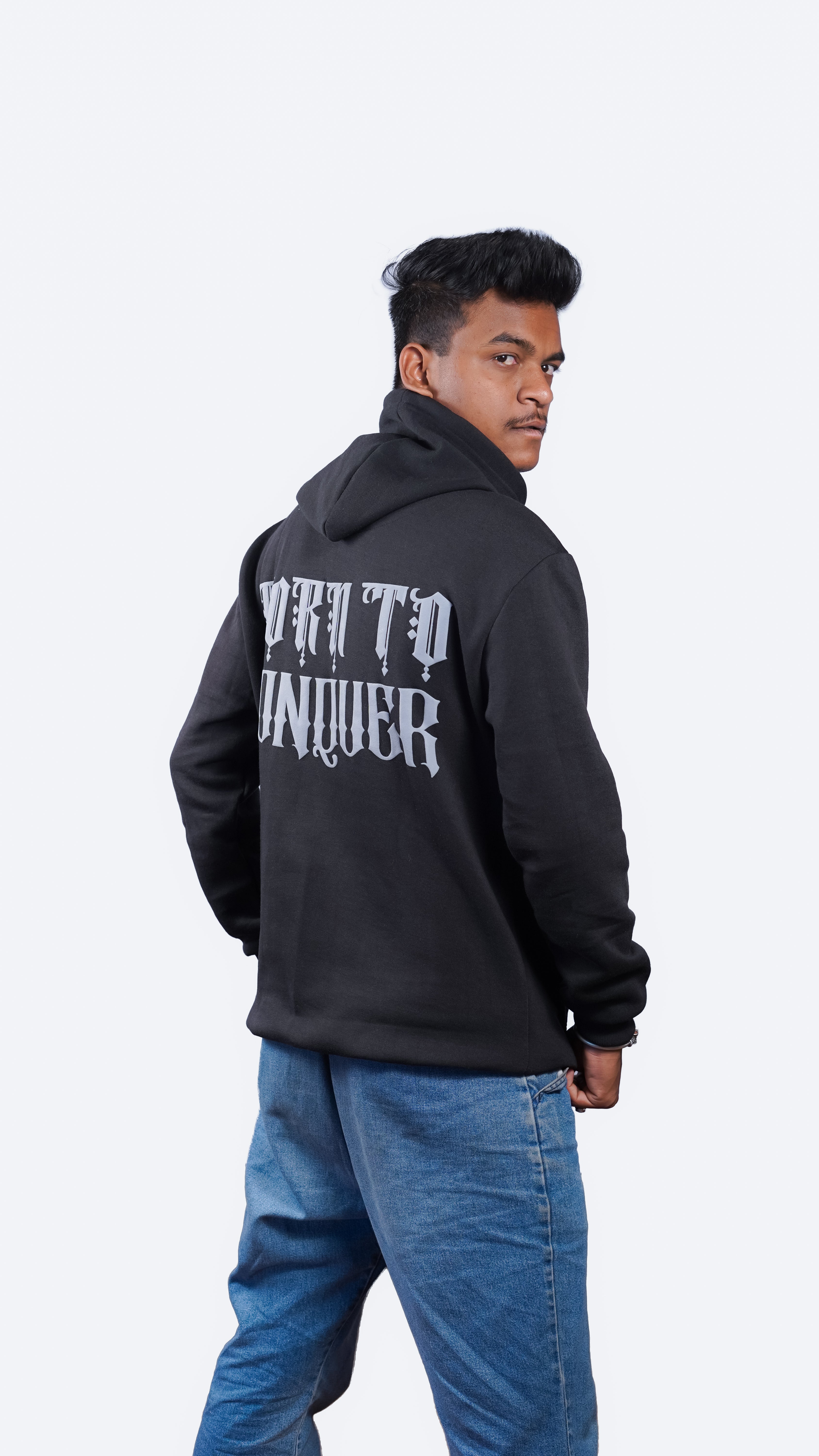 BORN TO CONQUER Black Oversized Hoodie