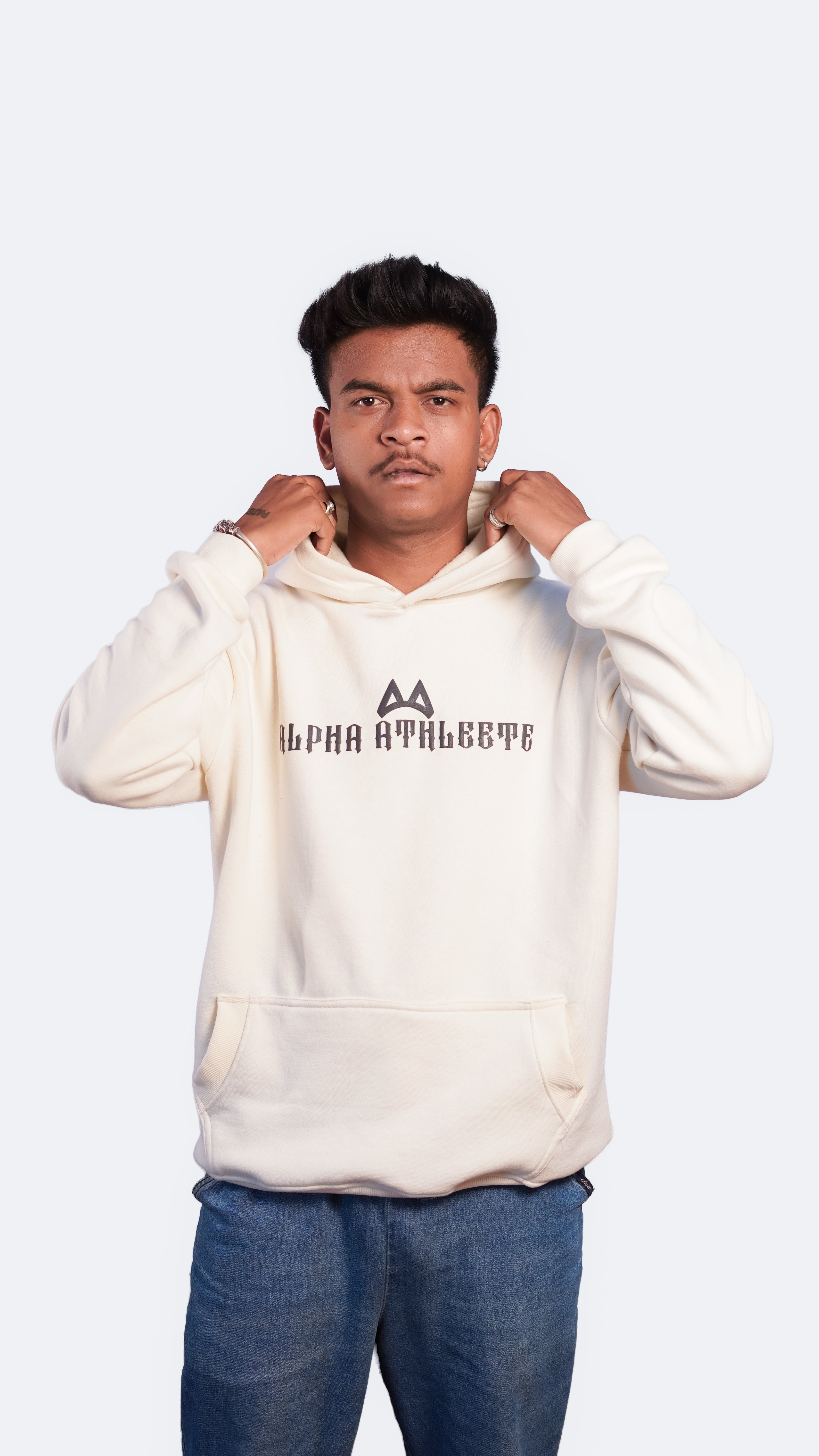 BORN TO CONQUER White Oversized Hoodie